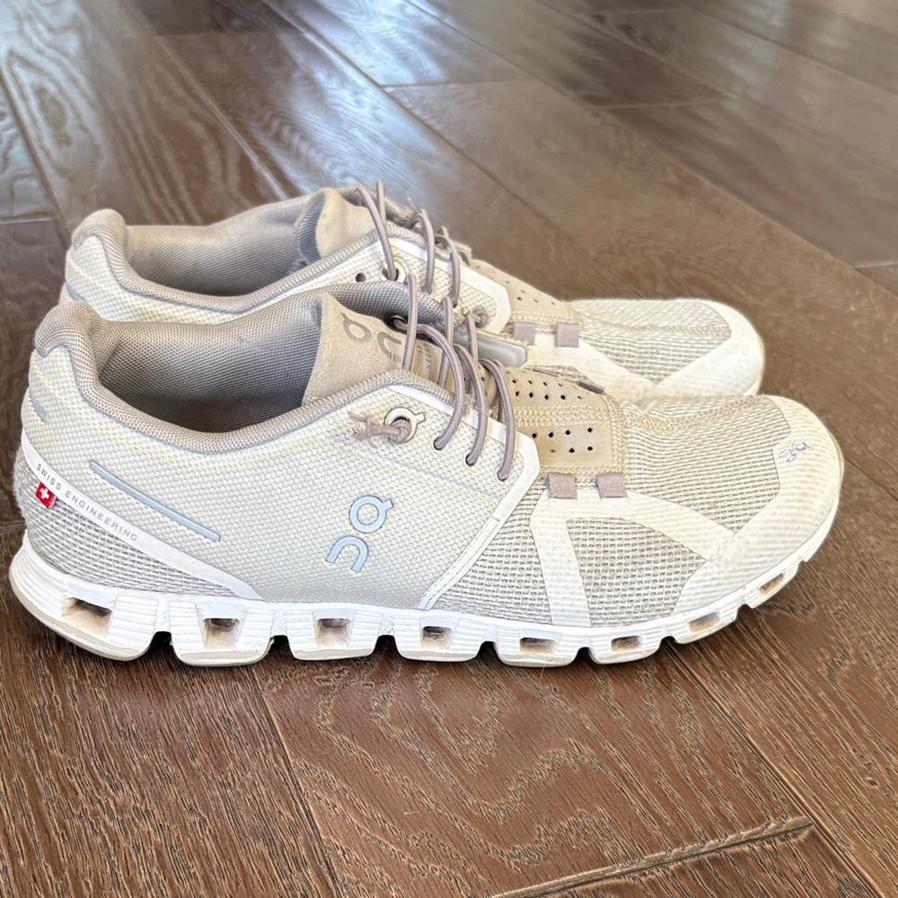 On Running Gray and White Athletic Shoes
